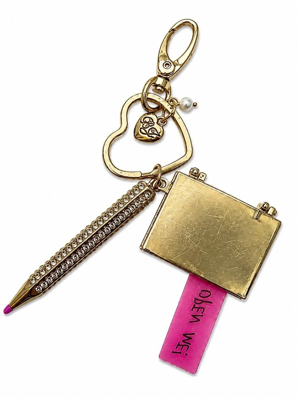 Betsey Johnson Interactive Notebook & Pen Bag Charm Keychain – Gold Tone